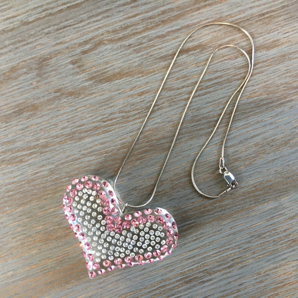 Vtg Heart Pendant Necklace Swarovski Crystal NWOT Pink Clear - Picture 1 of 5